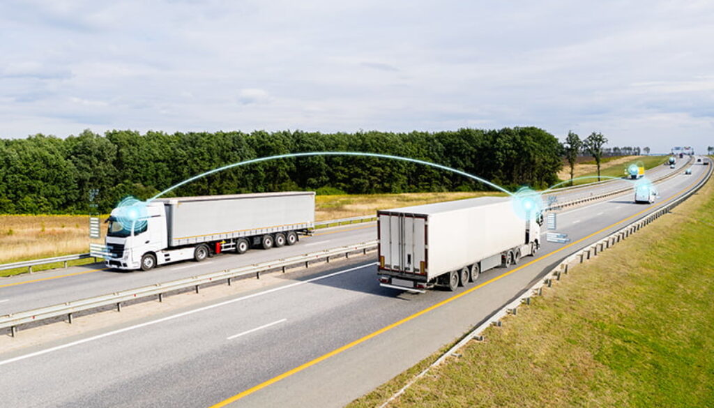 Vehicle to vehicle communication. Data exchange between trucks o